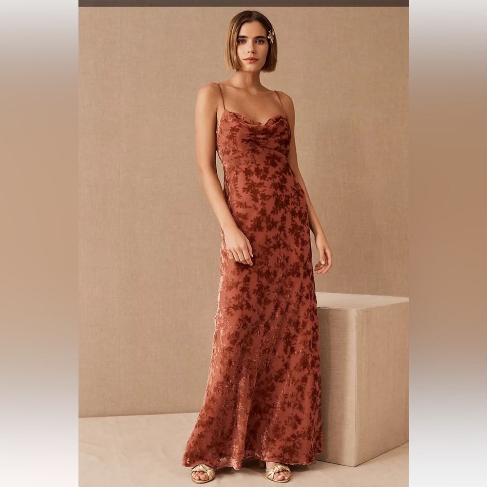 Jenny Yoo Rust Floral Lace Slip Gown